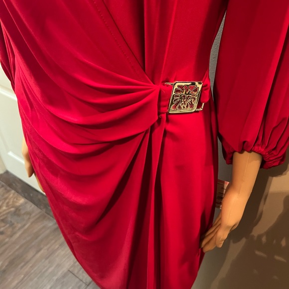 NWT Stunning Red Wrap Dress Anne Klein with Balloon Sleeve Sz10 - Picture 3 of 16